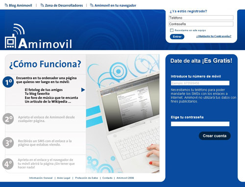 HTML/CSS prototype of Amimovil homepage