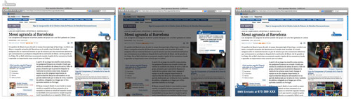 side by side captures of Amimovil service working on a newspaper site