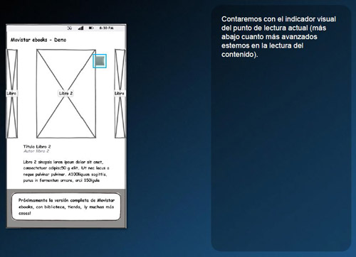 powerpoint excerpt showing Balsamiq wireframe for tablet preview eBooks application home screen