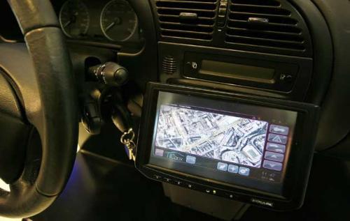 Car's dashboard featuring an onboard computer