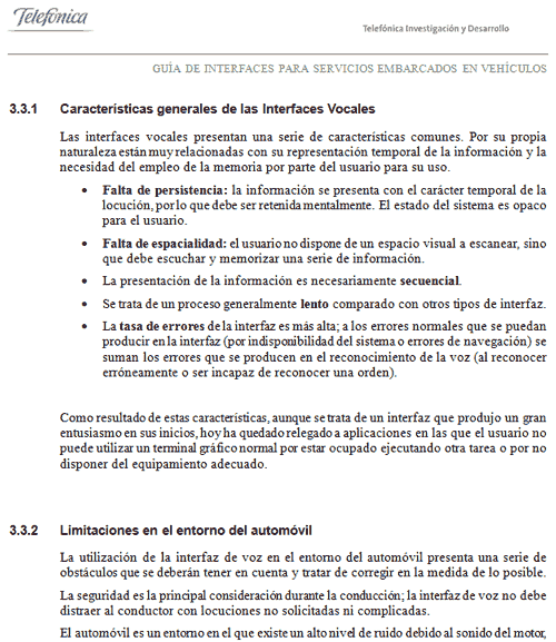 Sample page with several paragraphs related to voice interfaces in automobiles and their limitations