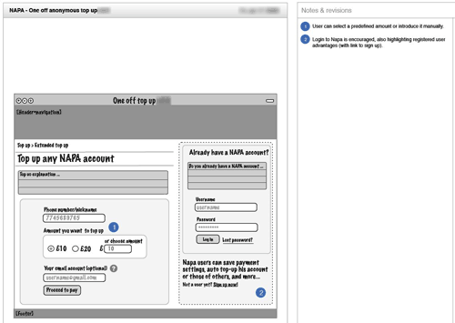 Omnigraffle wireframe for the anonymous top-up page at Giffgaff