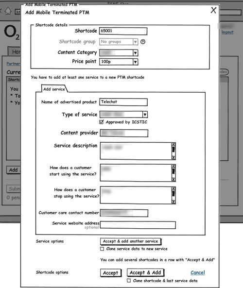 Balsamiq wireframe showing PTM ordering for Partner Portal customers
