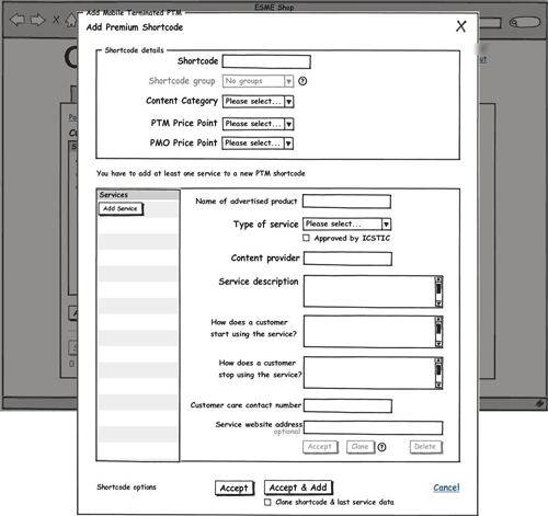 Balsamiq wireframe showing an alternative layout for PTM ordering for Partner Portal customers