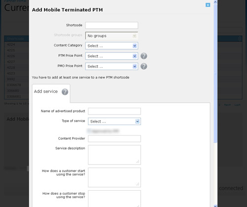 Screen capture showing functional prototype for adding a new PTM
