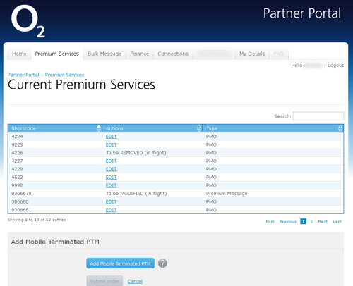 Screen capture showing functional prototype for PTM managing and ordering