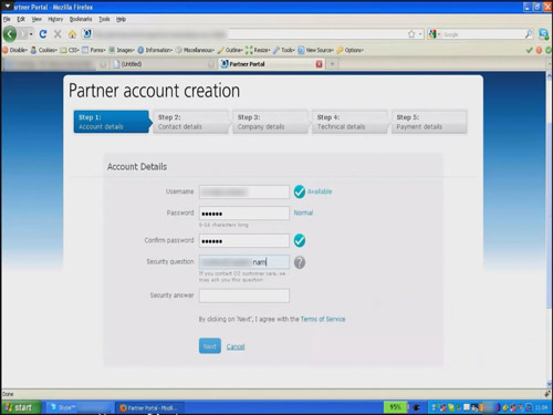 Screen capture of Skype's video chat session, showing Partner Portal account creation