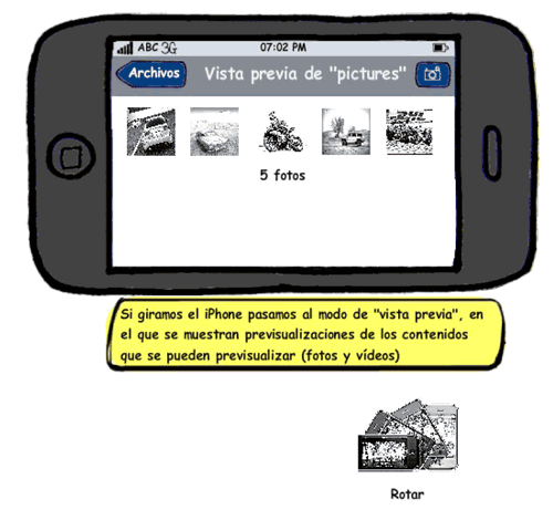 Balsamiq wireframe showing Terabox's mobile application in portrait view, showing item's preview