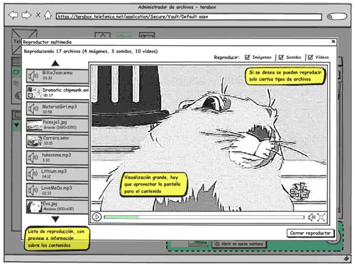 Balsamiq wireframe showing multimedia player at Terabox, allotting a big part of the screen to content