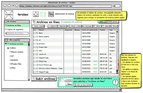 Balsamiq wireframe showing uploading file feedback at Terabox
